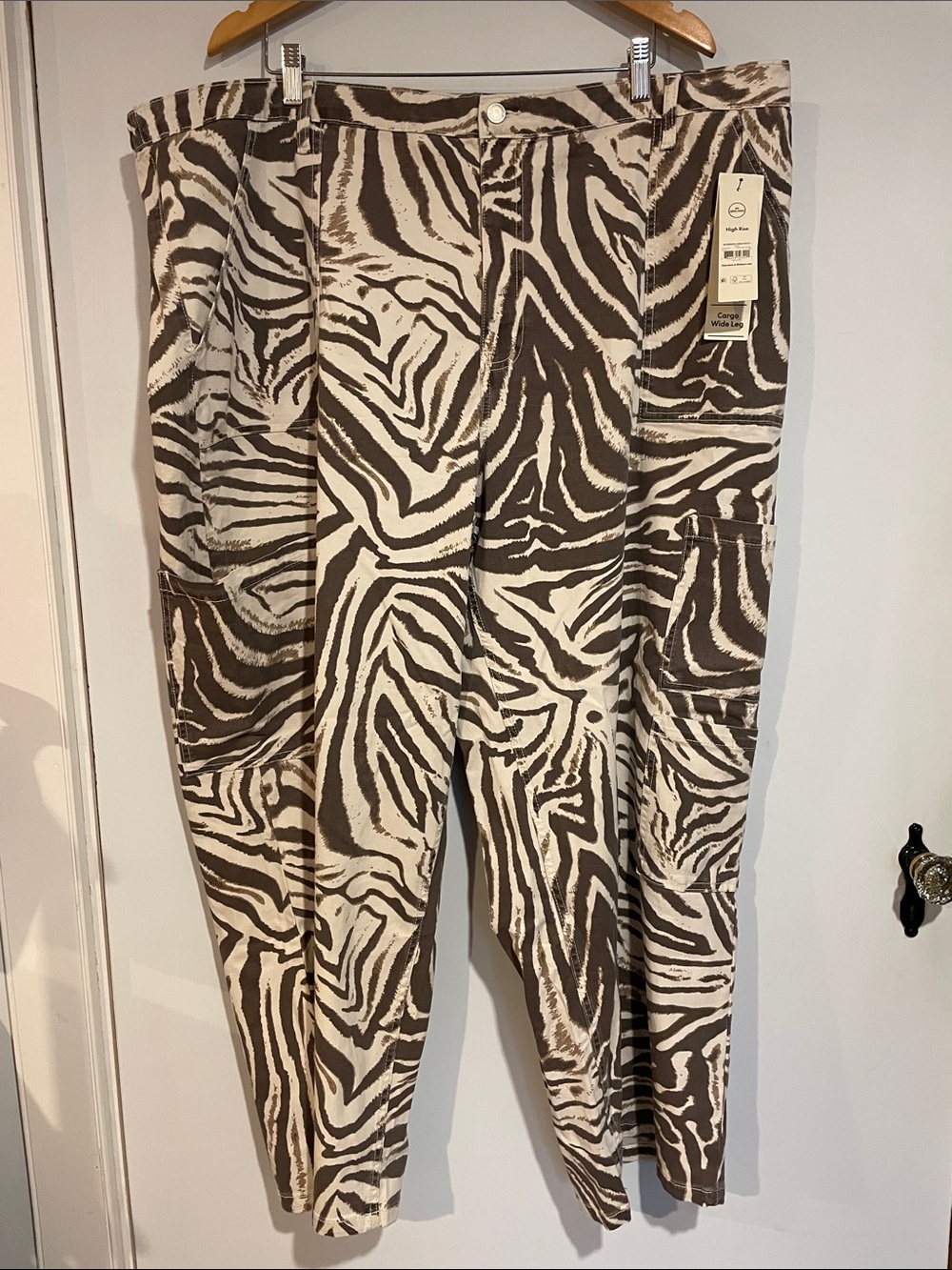 No Boundaries Brown & Cream Zebra-Print Wide Leg Pants 4X NWT